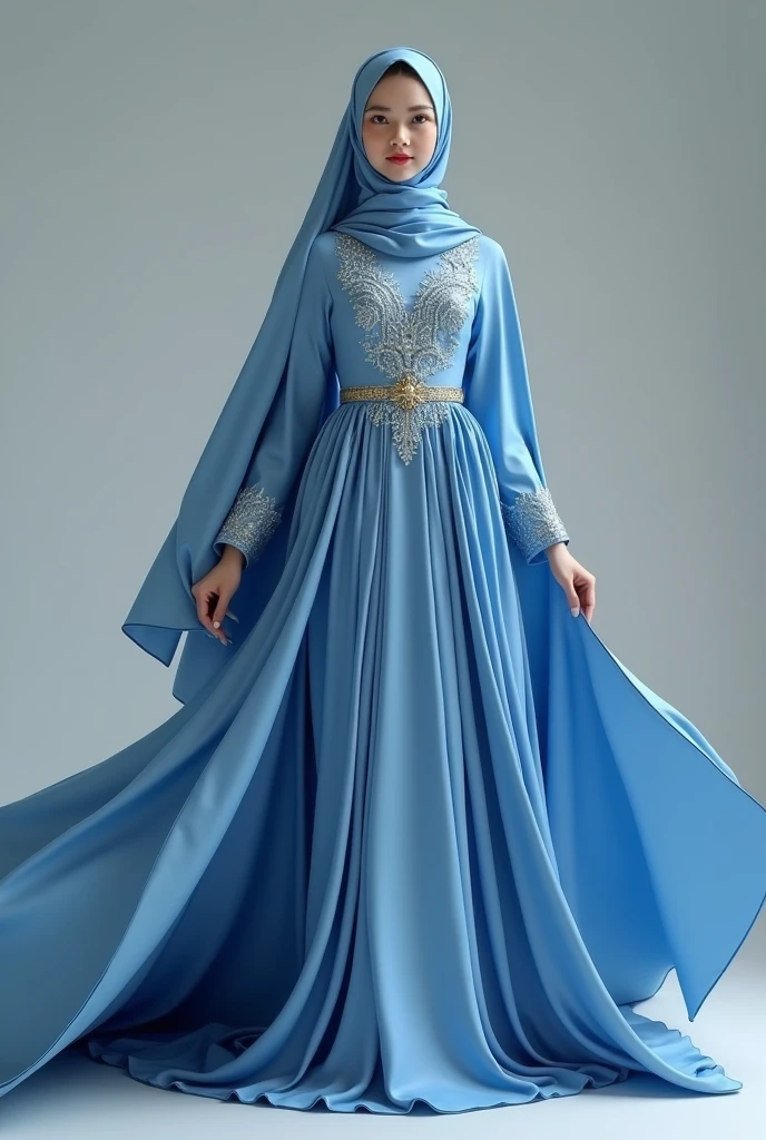 fancy abaya blue dress like Cinderella abaya with hijabe from Infront the dress is big from down