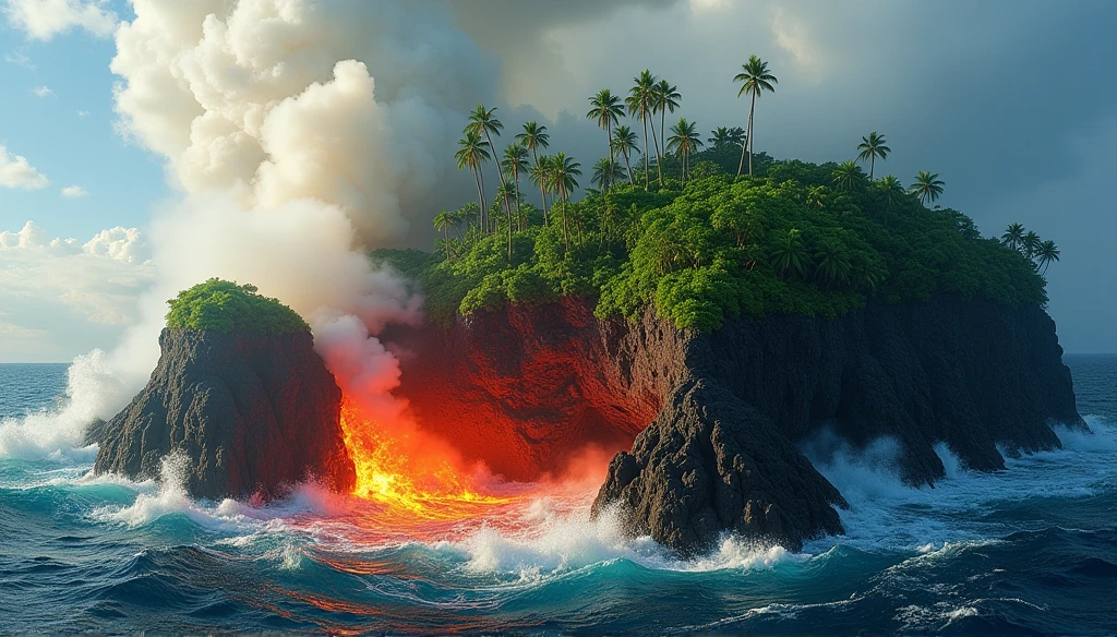 Hawaii Lahaina burning, painting from the water view, style by christian lassen, Best quality, realistic, award-winning illustration in color, (complicated detail: 1.2), (fine detail) christian lassen style