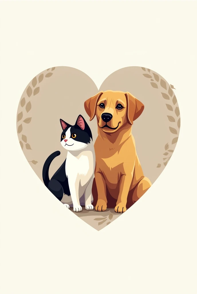 Logo of a labrador dog and a white and black cat in a not so cartoon heart 