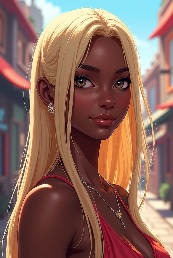 Black girl with straight blonde hair without bangs, アニメ