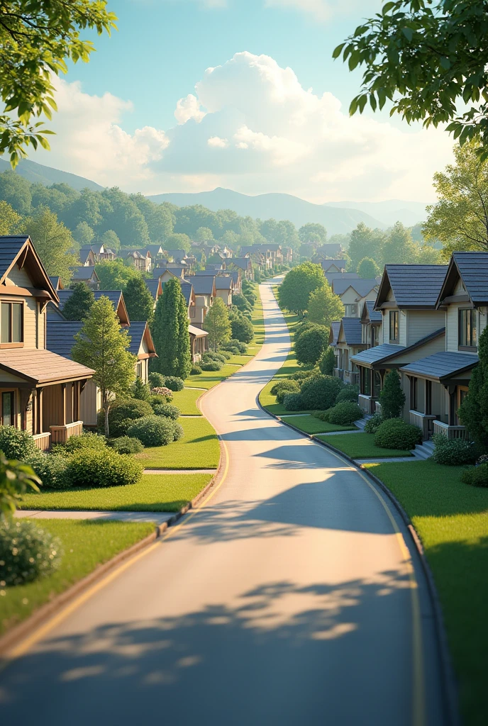 Horizontal street, houses in the background
