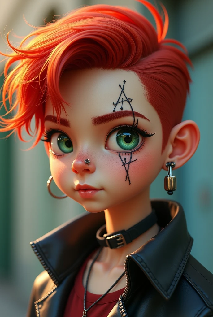 The boy, with red hair and green eyes, with an earring in his left ear and a pierced eyebrow with a septum piercing