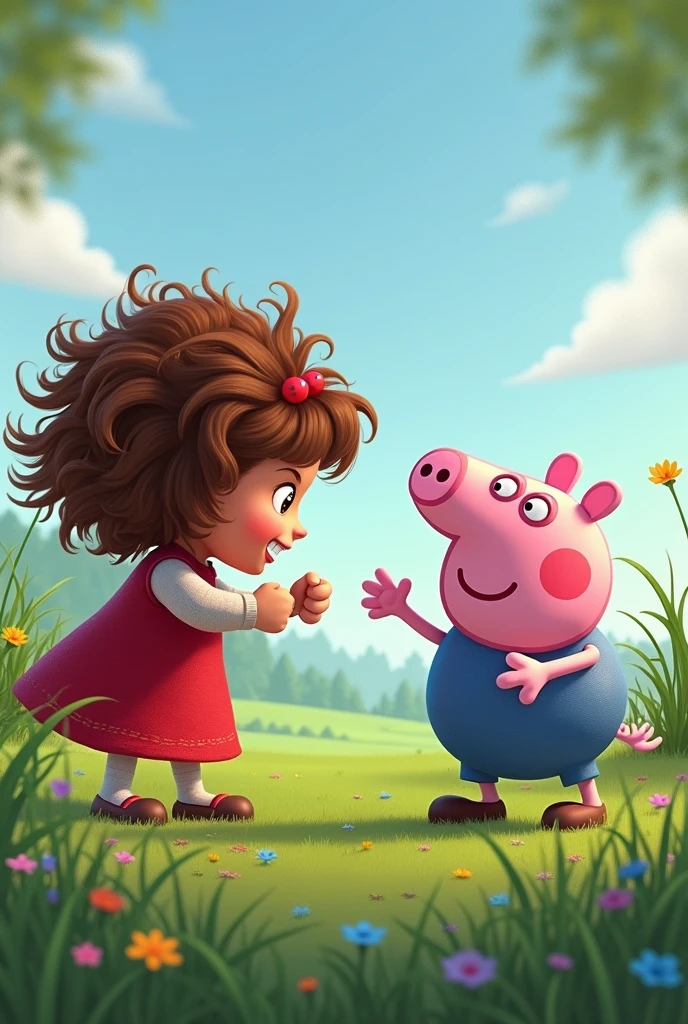Masha in a fight with Peppa Pig