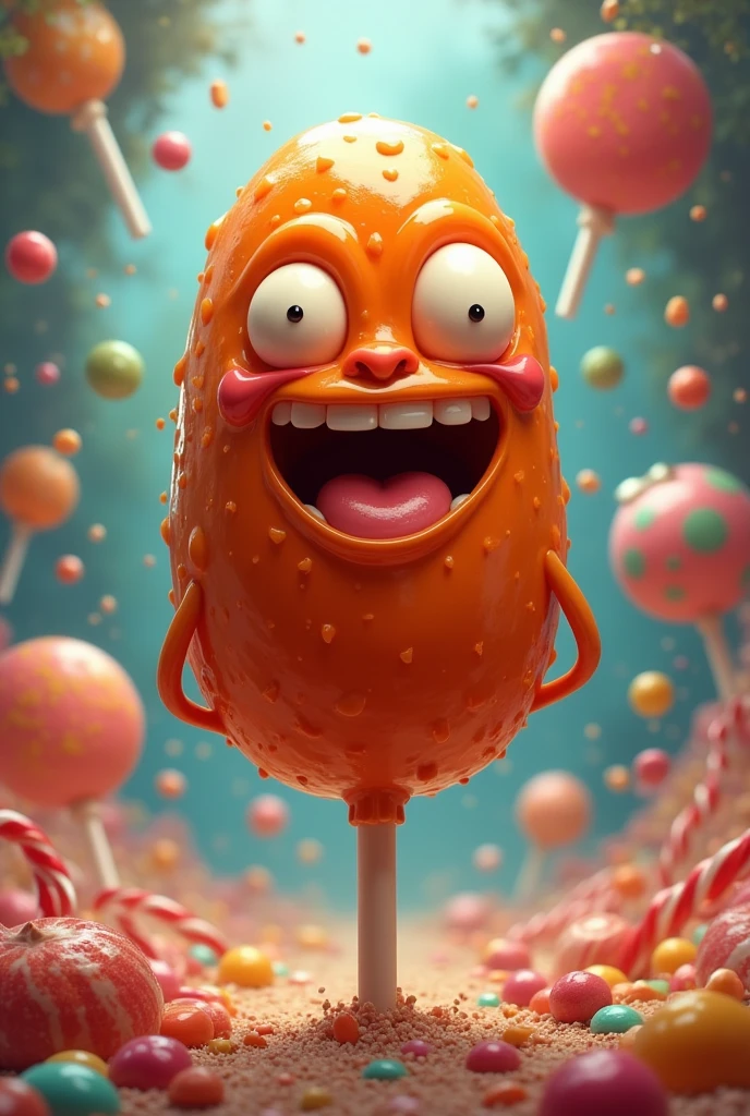 tamarind candy, dowel type, caricatured
, with sweets