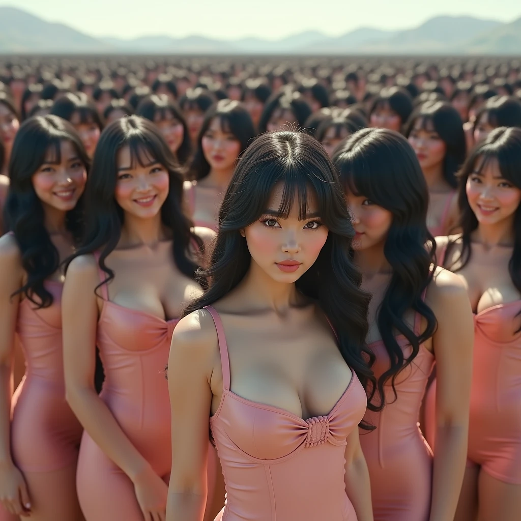 (((((Japanese Clone girls=Myself)))))), (((Best Super High quality Myself Clone girls Raw Photography Art))), (16K, Highest quality, Ultra-high resolution, RAW Photos), (((It's so unrealistic., With unparalleled depiction, With an unfathomable sight, An unprecedented and shocking worldview, Clone girls in a world of mass reproduction, Ultra-realistic))), (((Japanese, woman, 20yo, Saito-Asuka))), (Small face, ((Thick black hair, Semi-long hair))), ((V-neck short-sleeve dress)), (((((Very detailed美しい女体, Accurate body structure, Very detailed完璧な, Super busty body with very large breasts, Clearly emphasizes cleavage))))), (((Dark Eyes, Mature face, Cute Smile, A gentle gaze))), (((Her happy and smiling expression is so cute))), ((((((((Very detailed分身増殖描写, ((1girl→Myself cloning→1,000,000,000,000,000,000,000,000,000,000,000,000,000,000,000,000,000,000,000,000Myself Clone girls)))))))))), ((((((((Very detailed, The precise depiction of the proliferation of Myself Clone girls, ((With the perfectly identical bodies of Myself clone girls, With the exact same face as the Myself clone girls, With the exact same hairstyle as the Myself clone girls, In the exact same clothes as the girls who are my clones, Perfectly the same height as the Myself clone girls, Super big breasts, just like the Myself clone girls)))))))))), (((Myself clone girls only))), (((Very detailed depiction, (A group of Myself clone girls hugging each other, A large gathering of Myself clone girls, Fun conversations among crowds of Myself clone girls, A fun conversation among a crowd of Myself clone girls, Myself clone girls flirting with each other, Multiple Myself clone girls walking together in a crowd, turn around, The approaching crowd of Myself)))), (((Everyone looks at the camera))), (((Unbelievably crowded, Transcendent Myself clone girls intimately, Countless Myself clone girls surround you in 360 degrees))), (Bright, soft sunlight), (((Very wide field of view, Very detailed, Detailed ultra-perspective depiction with clear depth, super wide view))), (((((Where multiple Myselves join together))))), (((Very photographic and detailed depiction, Myself clone girls will multiply infinitely and fill the surroundings from one side to the horizon with their bodies tightly packed together without any gaps., A scene of endless Myself clone girls, giving a happy vibe.))), (Focus on the average value of the image)
