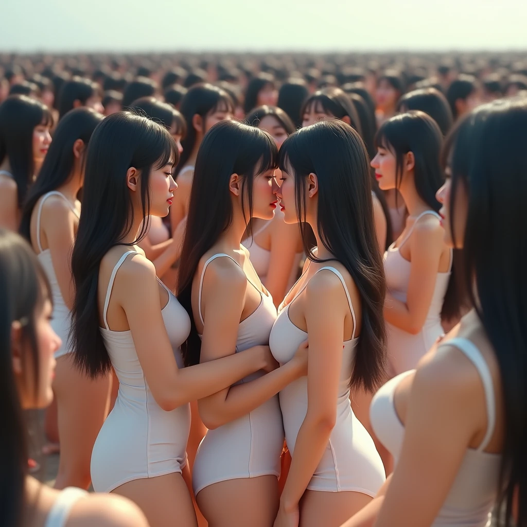 (((((Japanese Clone girls=Myself)))))), (((Best Super High quality Myself Clone girls Raw Photography Art))), (16K, Highest quality, Ultra-high resolution, RAW Photos), (((It&#39;s so unrealistic., With unparalleled depiction, With an unfathomable sight, An unprecedented and shocking worldview, Clone girls in a world of mass reproduction, Ultra-realistic))), (((Japanese, woman, 20yo, Saito-Asuka))), (Small face, ((Thick black hair, Semi-long hair))), ((V-neck short-sleeve dress)), (((((Very detailed美しい女体, Accurate body structure, Very detailed完璧な, Super busty body with very large breasts, Clearly emphasizes cleavage))))), (((Dark Eyes, Mature face, Cute Smile, A gentle gaze))), (((Her happy and smiling expression is so cute))), ((((((((Very detailed分身増殖描写, ((1girl→Myself cloning→1,000,000,000,000,000,000,000,000,000,000,000,000,000,000,000,000,000,000,000,000Myself Clone girls)))))))))), ((((((((Very detailed, The precise depiction of the proliferation of Myself Clone girls, ((With the perfectly identical bodies of Myself clone girls, With the exact same face as the Myself clone girls, With the exact same hairstyle as the Myself clone girls, In the exact same clothes as the girls who are my clones, Perfectly the same height as the Myself clone girls, Super big breasts, just like the Myself clone girls)))))))))), (((Myself clone girls only))), (((Very detailed depiction, (A group of Myself clone girls hugging each other, A large gathering of Myself clone girls, Fun conversations among crowds of Myself clone girls, A fun conversation among a crowd of Myself clone girls, Myself clone girls flirting with each other, Multiple Myself clone girls walking together in a crowd, turn around, The approaching crowd of Myself)))), (((Everyone looks at the camera))), (((Unbelievably crowded, Transcendent Myself clone girls intimately, Countless Myself clone girls surround you in 360 degrees))), (Bright, soft sunlight), (((Very wide field of view, Very detailed, Detailed ultra-perspective depiction with clear depth, super wide view))), (((((Where multiple Myselves join together))))), (((Very photographic and detailed depiction, Myself clone girls will multiply infinitely and fill the surroundings from one side to the horizon with their bodies tightly packed together without any gaps., A scene of endless Myself clone girls, giving a happy vibe.))), (Focus on the average value of the image)