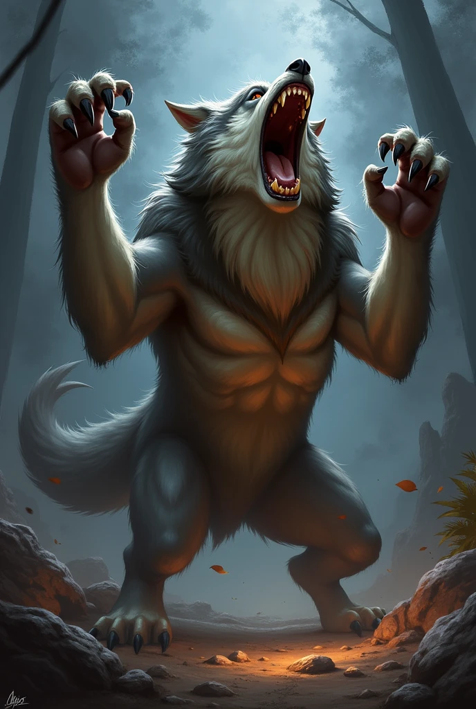 wolf rawr with both hands
