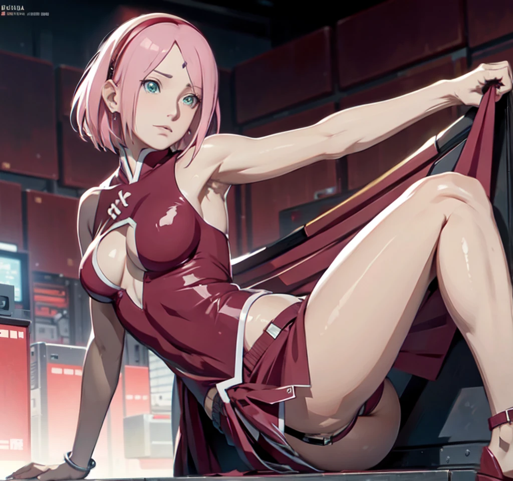 sakura haruno, ful dressed, Exposed leg, maturebody, beautiful face, sultry posing, big buttocks, illustration, high resolution, ultra detali