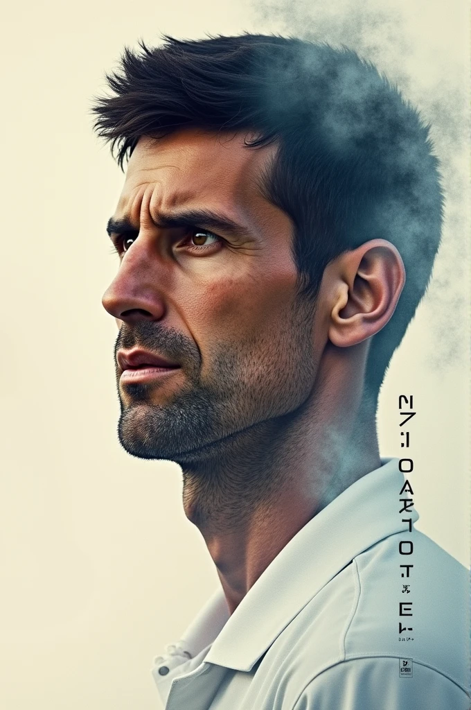 Artistic image with soft colors of Novak Djokovic with the phrase: “The winner is who believes in victory more”