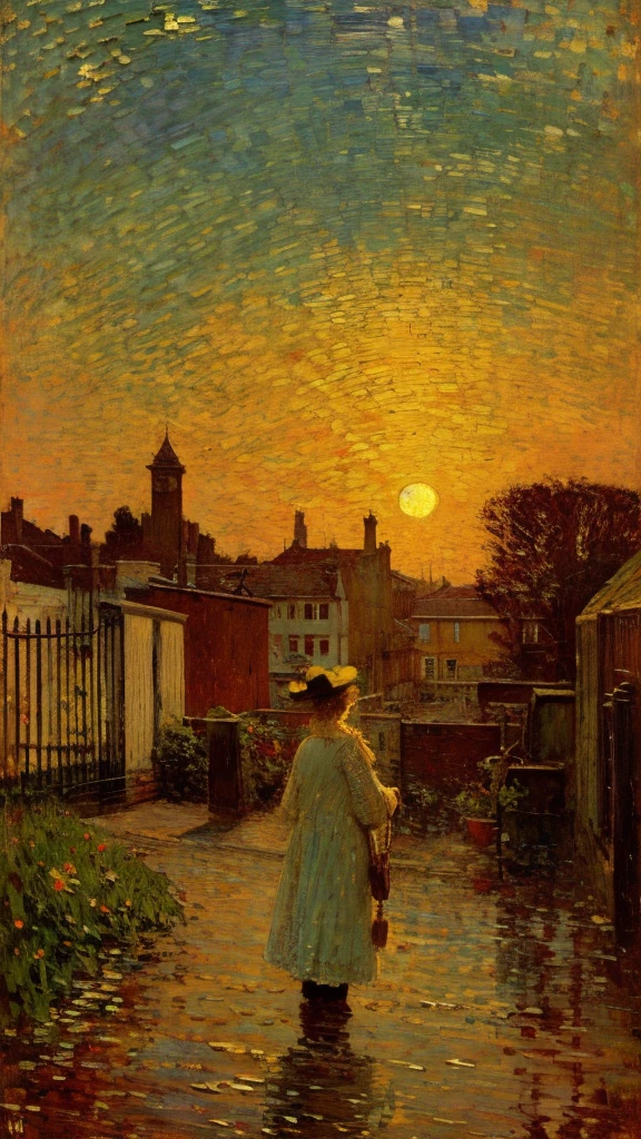 Impressionism, Childe Hassam, Ramon Casas, John Atkinson Grimshaw, Frederick Remington, Red sunlight, view, sunset, city,