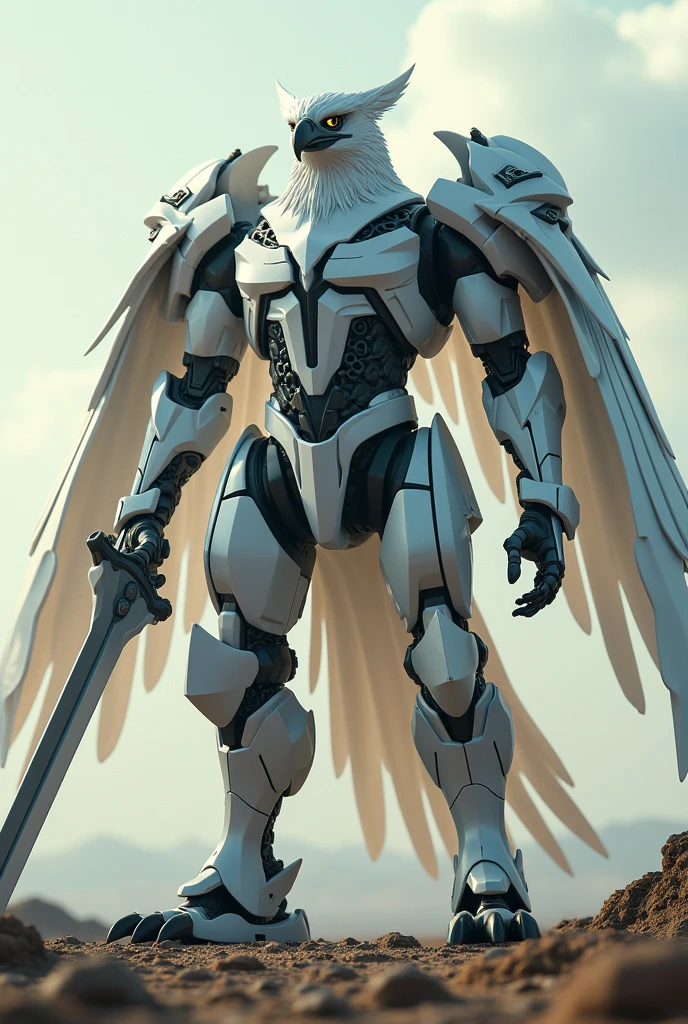 Eagle with transformer costume standing with optimus big sword with white as big beast