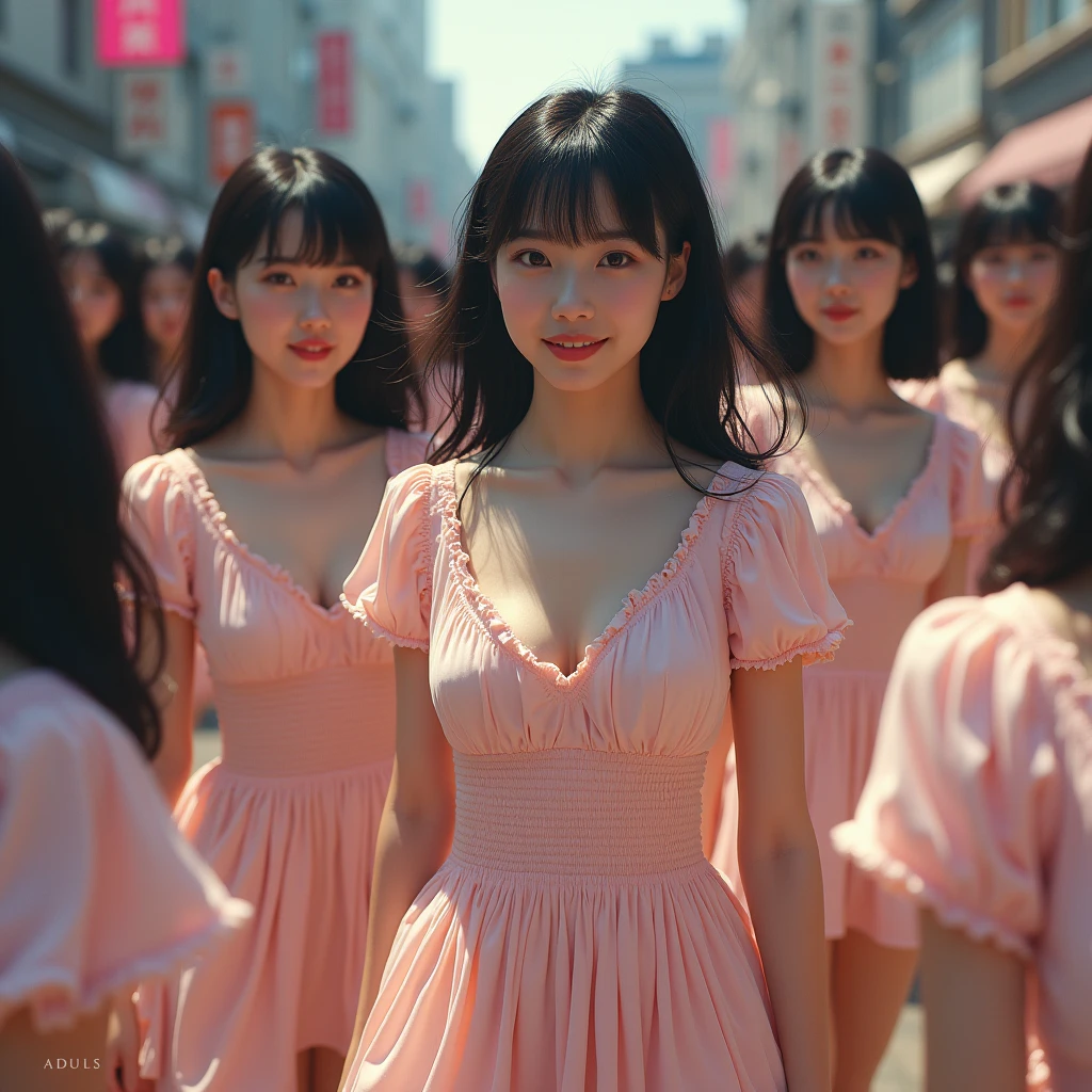 (((((Japanese Clone girls=Myself)))))), (((Best Super High quality Myself Clone girls Raw Photography Art))), (16K, Highest quality, Ultra-high resolution, RAW Photos), (((It's so unrealistic., With unparalleled depiction, With an unfathomable sight, An unprecedented and shocking worldview, Clone girls in a world of mass reproduction, Ultra-realistic))), (((Japanese, woman, 20yo, Saito-Asuka))), (Small face, ((Thick black hair, Semi-long hair))), ((V-neck short-sleeve dress)), (((((Very detailed美しい女体, Accurate body structure, Very detailed完璧な, Super busty body with very large breasts, Clearly emphasizes cleavage))))), (((Dark Eyes, Mature face, Cute Smile, A gentle gaze))), (((Her happy and smiling expression is so cute))), ((((((((Very detailed分身増殖描写, ((1girl→Myself cloning→1,000,000,000,000,000,000,000,000,000,000,000,000,000,000,000,000,000,000,000,000Myself Clone girls)))))))))), ((((((((Very detailed, The precise depiction of the proliferation of Myself Clone girls, ((With the perfectly identical bodies of Myself clone girls, With the exact same face as the Myself clone girls, With the exact same hairstyle as the Myself clone girls, In the exact same clothes as the girls who are my clones, Perfectly the same height as the Myself clone girls, Super big breasts, just like the Myself clone girls)))))))))), (((Myself clone girls only))), (((Very detailed depiction, (A group of Myself clone girls hugging each other, A large gathering of Myself clone girls, Fun conversations among crowds of Myself clone girls, A fun conversation among a crowd of Myself clone girls, Myself clone girls flirting with each other, Multiple Myself clone girls walking together in a crowd, turn around, The approaching crowd of Myself)))), (((Everyone looks at the camera))), (((Unbelievably crowded, Transcendent Myself clone girls intimately, Countless Myself clone girls surround you in 360 degrees))), (Bright, soft sunlight), (((Very wide field of view, Very detailed, Detailed ultra-perspective depiction with clear depth, super wide view))), (((((Where the thousands of Myselves join together))))), (((Very photographic and detailed depiction, Myself clone girls will multiply infinitely and fill the surroundings from one side to the horizon with their bodies tightly packed together without any gaps., A scene of endless Myself clone girls, giving a happy vibe.))), (Focus on the average value of the image)