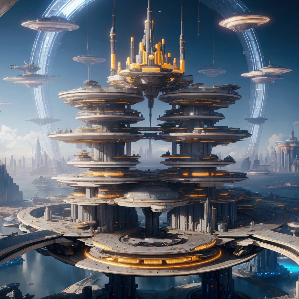 futuristic cityscape, massive futuristic skyscrapers, gigantic ferris wheel, advanced spaceport, colossal futuristic temple, grand futuristic palace, arstation style, beeple style, solarpunk utopia, fantasy sci-fi city, utopian futuristic metropolis, sublime futuristic city, futuristic utopian background, 3D rendered, beeple style, cinematic lighting, cinematic atmosphere, stunning details, hyper realistic, photorealistic, 8k, highly detailed, masterpiece