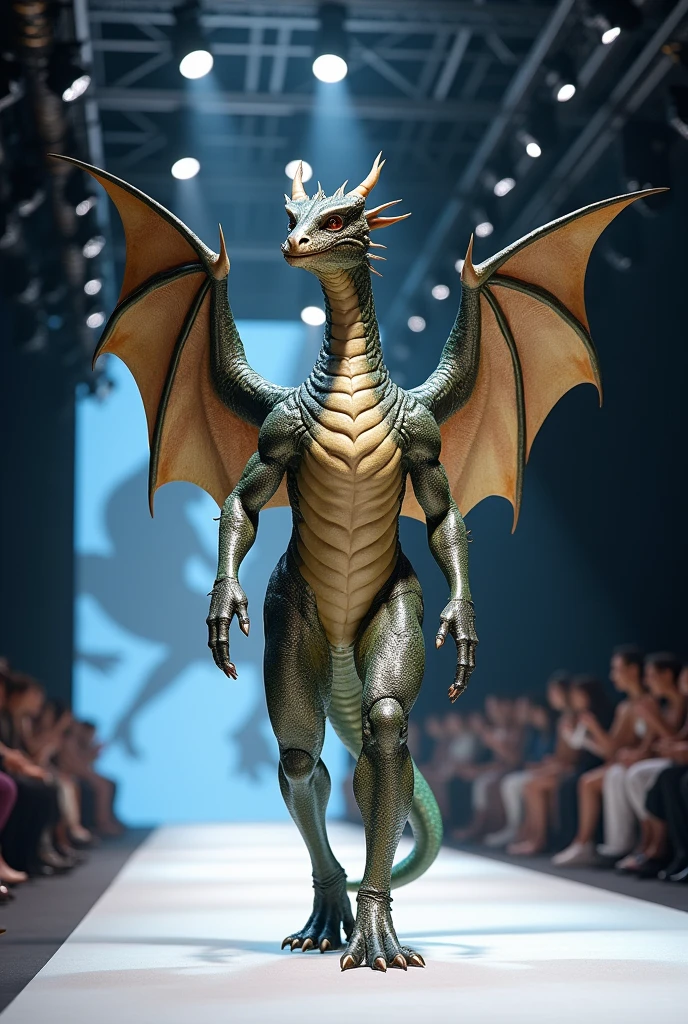 Dragon standing like human and walking in modeling competitionin 