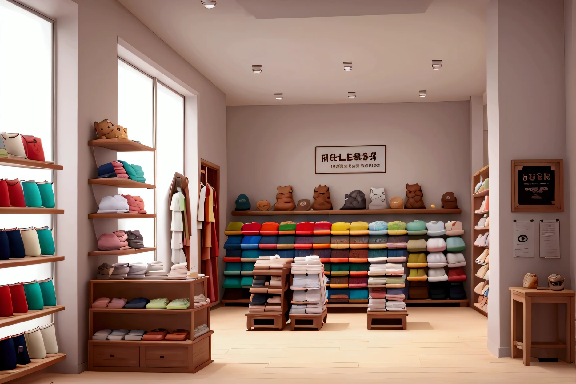 T-shirts store, no people inside, no person inside, only a little cozy store