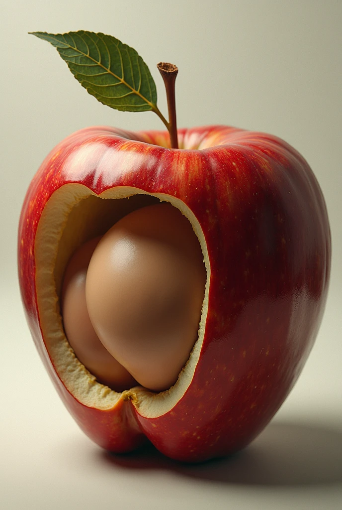 surrealism, female buttocks in the interior of an apple.