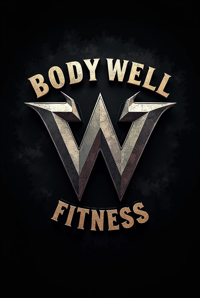 I want to create a gym logo where the name I want to give is "body well" and a writing "fitness" Logo abaixo, I also want to focus on the letter W in a heavy metal style with bodybuilding