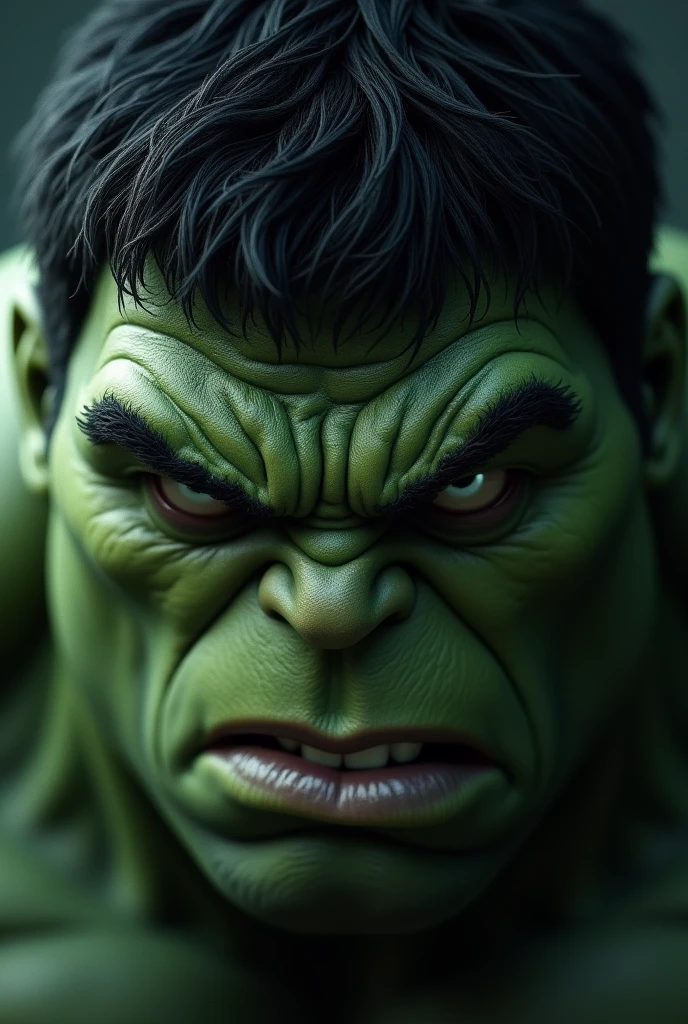 a sad hulk, 1 hulk, detailed eyes, detailed facial features, highly detailed, cinematic lighting, moody lighting, dramatic lighting, dramatic colors, muted colors, subdued colors, melancholy, pensive, brooding, contemplative, (best quality,4k,8k,highres,masterpiece:1.2),ultra-detailed,(realistic,photorealistic,photo-realistic:1.37)