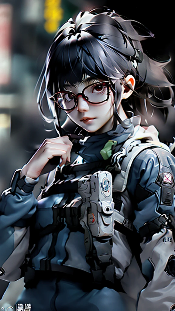 A girl wearing glasses holding a sniper