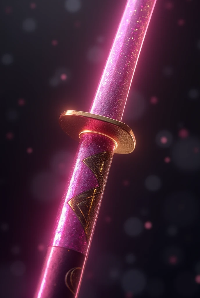Japanese Katana Sword, of pink foil, golden triangular grip and black grip, anime styling