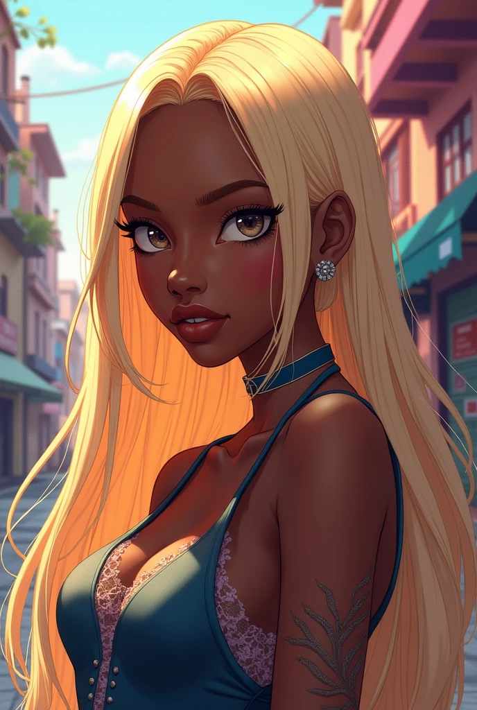Black girl with straight blonde hair without bangs, アニメ
