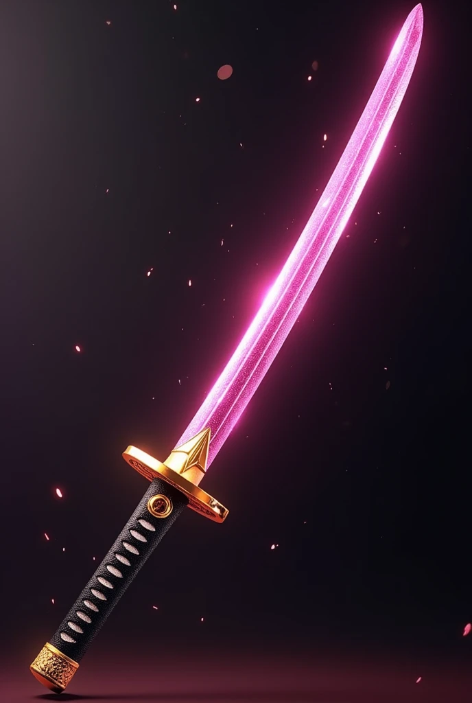 Japanese Katana Sword, of pink foil, golden triangular grip and black grip, anime styling