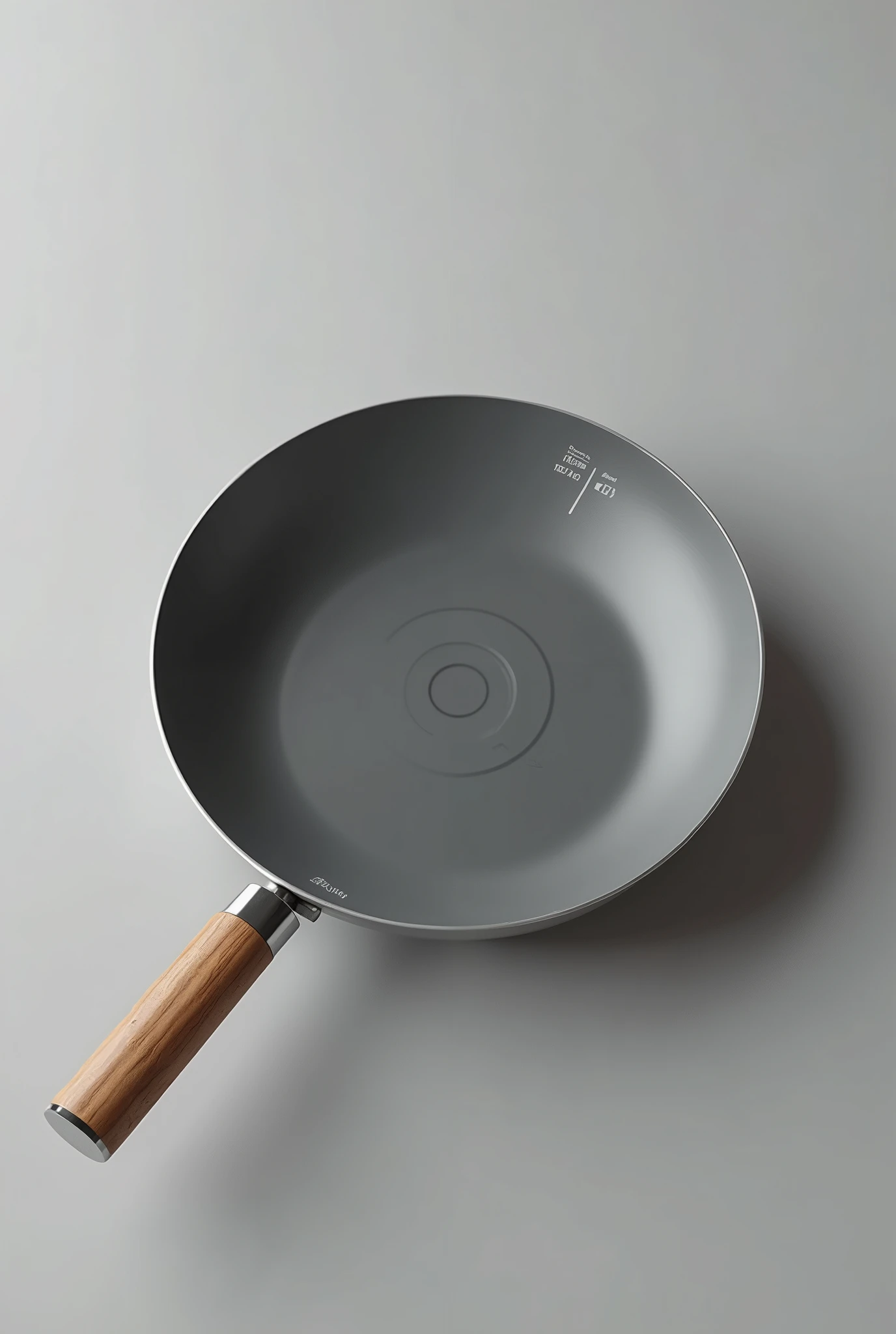 a digital frying pan that has a temperature button and a time button, with wooden handle, on a gray background

