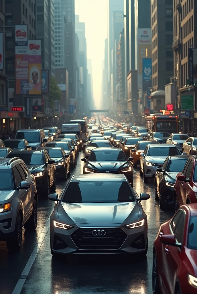 Car in a heavy traffic