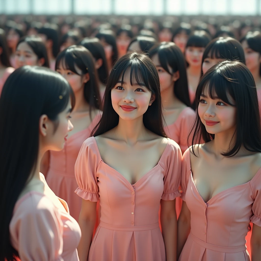 (((((Japanese Clone girls=Myself)))))), (((Best Super High quality Myself Clone girls Raw Photography Art))), (16K, Highest quality, Ultra-high resolution, RAW Photos), (((It's so unrealistic., With unparalleled depiction, With an unfathomable sight, An unprecedented and shocking worldview, Clone girls in a world of mass reproduction, Ultra-realistic))), (((Japanese, woman, 20yo, Saito-Asuka))), (Small face, ((Thick black hair, Semi-long hair))), ((V-neck short-sleeve dress)), (((((Very detailed美しい女体, Accurate body structure, Very detailed完璧な, Super busty body with very large breasts, Clearly emphasizes cleavage))))), (((Dark Eyes, Mature face, Cute Smile, A gentle gaze))), (((Her happy and smiling expression is so cute))), ((((((((Very detailed分身増殖描写, ((1girl→Myself cloning→1,000,000,000,000,000,000,000,000,000,000,000,000,000,000,000,000,000,000,000,000Myself Clone girls)))))))))), ((((((((Very detailed, The precise depiction of the proliferation of Myself Clone girls, ((With the perfectly identical bodies of Myself clone girls, With the exact same face as the Myself clone girls, With the exact same hairstyle as the Myself clone girls, In the exact same clothes as the girls who are my clones, Perfectly the same height as the Myself clone girls, Super big breasts, just like the Myself clone girls)))))))))), (((Myself clone girls only))), (((Very detailed depiction, (A group of Myself clone girls hugging each other, A large gathering of Myself clone girls, Fun conversations among crowds of Myself clone girls, A fun conversation among a crowd of Myself clone girls, Myself clone girls flirting with each other, Multiple Myself clone girls walking together in a crowd, turn around, The approaching crowd of Myself)))), (((Everyone looks at the camera))), (((Unbelievably crowded, Transcendent Myself clone girls intimately, Countless Myself clone girls surround you in 360 degrees))), (Bright, soft sunlight), (((Very wide field of view, Very detailed, Detailed ultra-perspective depiction with clear depth, super wide view))), (((((The spectacle of a huge crowd of Myself groups numbering in the tens of millions joining together.))))), (((Very photographic and detailed depiction, Myself clone girls will multiply infinitely and fill the surroundings from one side to the horizon with their bodies tightly packed together without any gaps., A scene of endless Myself clone girls, giving a happy vibe.))), (Focus on the average value of the image)