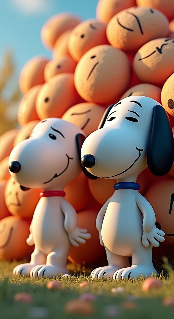 Create a detailed full HD 3D image with exclusive Disney letters that say " " background with snoopy faces