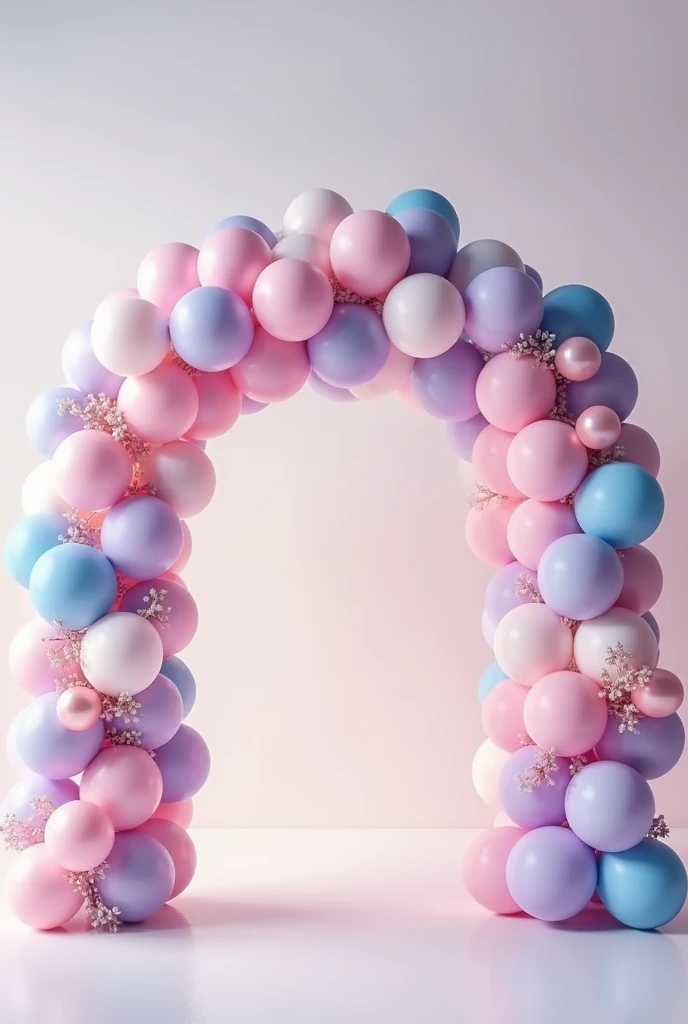 I want a hyper-realistic balloon arch in pastel colors for a 15th birthday party decoration, I need this arch to be seen from the front and be truly beautiful