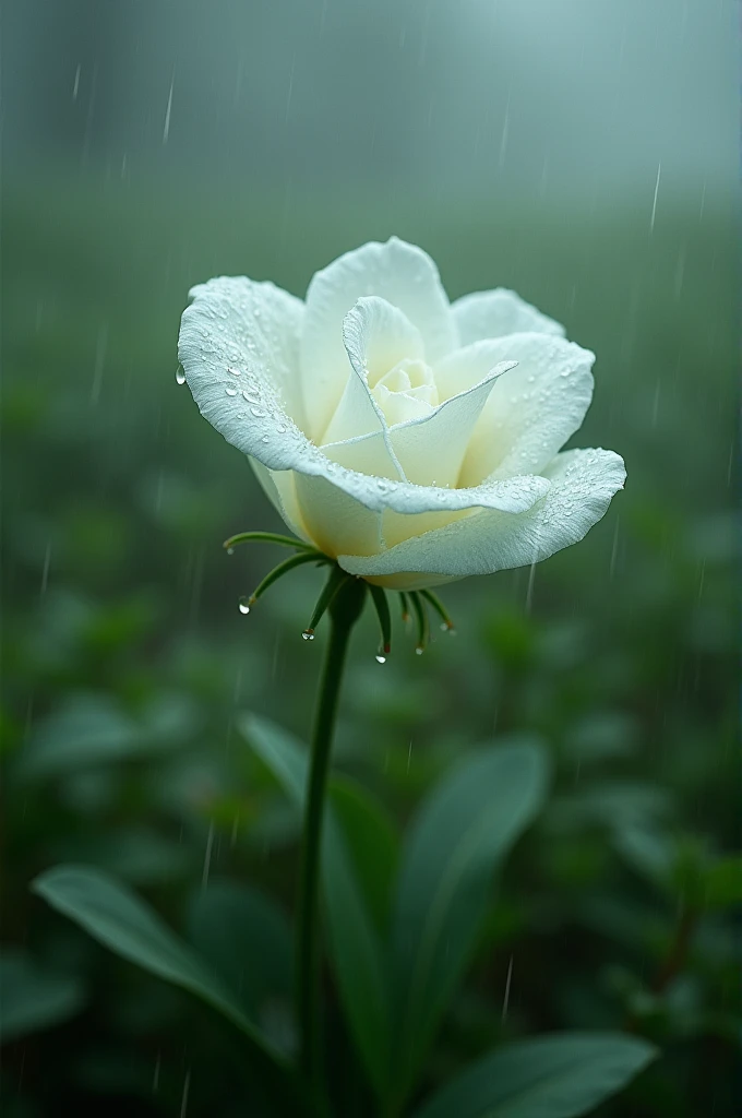 A white flower images at rain drops 