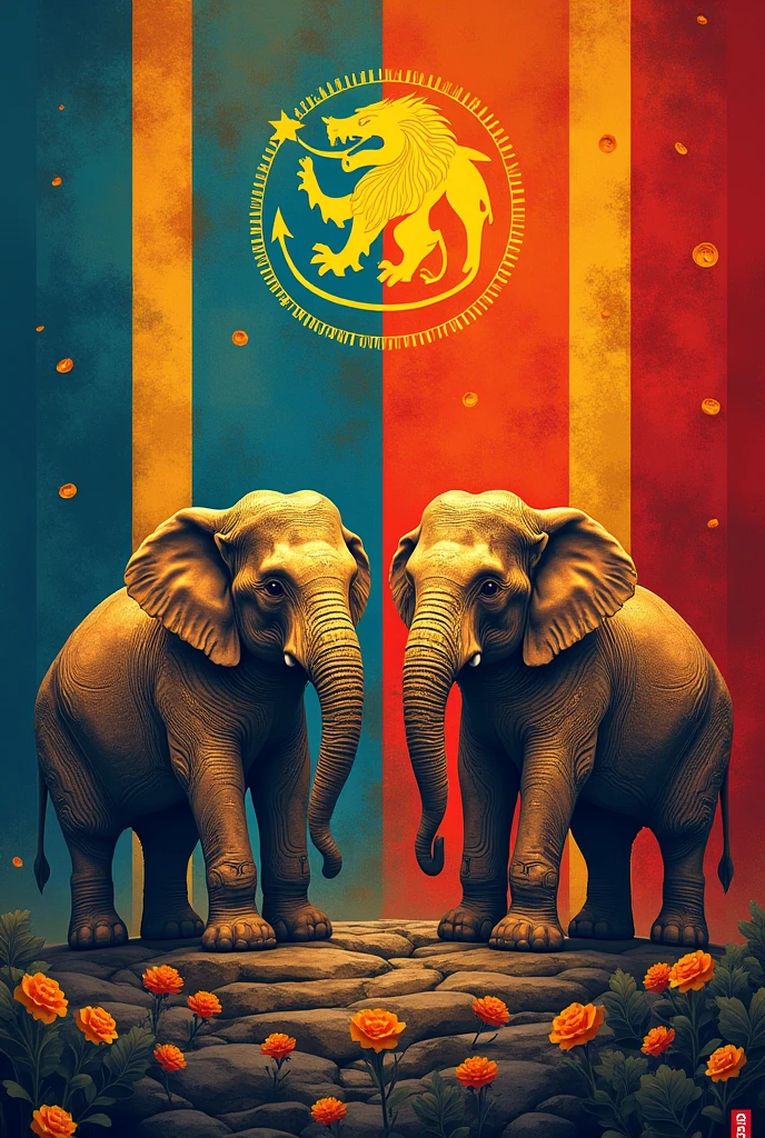 I want design for a flag with korean flag,Sri Lankan flag, elephants and lions.