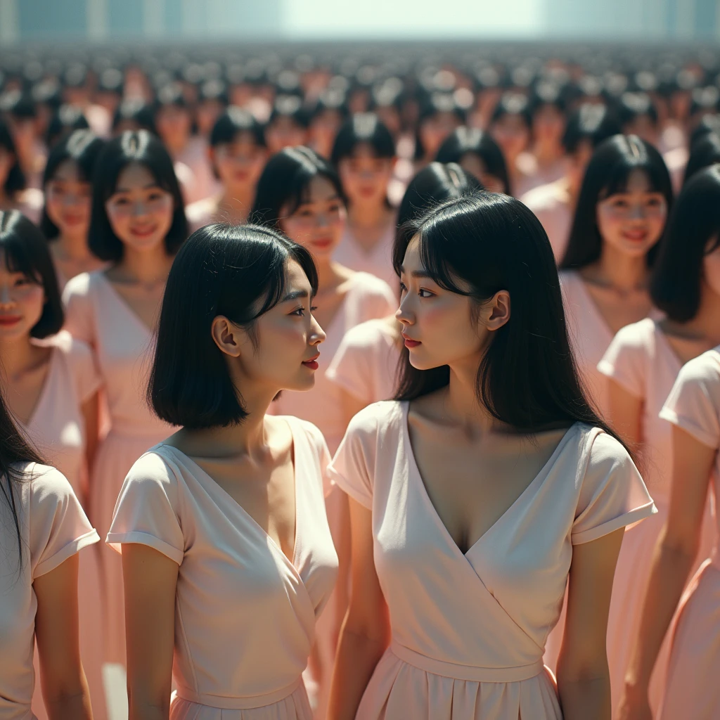 (((((Japanese Clone girls=Myself)))))), (((Best Super High quality Myself Clone girls Raw Photography Art))), (16K, Highest quality, Ultra-high resolution, RAW Photos), (((It&#39;s so unrealistic., With unparalleled depiction, With an unfathomable sight, An unprecedented and shocking worldview, Clone girls in a world of mass reproduction, Ultra-realistic))), (((Japanese, woman, 20yo, Saito-Asuka))), (Small face, ((Thick black hair, Semi-long hair))), ((V-neck short-sleeve dress)), (((((Very detailed美しい女体, Accurate body structure, Very detailed完璧な, Super busty body with very large breasts, Clearly emphasizes cleavage))))), (((Dark Eyes, Mature face, Cute Smile, A gentle gaze))), (((Her happy and smiling expression is so cute))), ((((((((Very detailed分身増殖描写, ((1girl→Myself cloning→1,000,000,000,000,000,000,000,000,000,000,000,000,000,000,000,000,000,000,000,000Myself Clone girls)))))))))), ((((((((Very detailed, The precise depiction of the proliferation of Myself Clone girls, ((With the perfectly identical bodies of Myself clone girls, With the exact same face as the Myself clone girls, With the exact same hairstyle as the Myself clone girls, In the exact same clothes as the girls who are my clones, Perfectly the same height as the Myself clone girls, Super big breasts, just like the Myself clone girls)))))))))), (((Myself clone girls only))), (((Very detailed depiction, (A group of Myself clone girls hugging each other, A large gathering of Myself clone girls, Fun conversations among crowds of Myself clone girls, A fun conversation among a crowd of Myself clone girls, Myself clone girls flirting with each other, Multiple Myself clone girls walking together in a crowd, turn around, The approaching crowd of Myself)))), (((Everyone looks at the camera))), (((Unbelievably crowded, Transcendent Myself clone girls intimately, Countless Myself clone girls surround you in 360 degrees))), (Bright, soft sunlight), (((Very wide field of view, Very detailed, Detailed ultra-perspective depiction with clear depth, super wide view))), (((((The spectacle of a huge crowd of Myself groups numbering in the tens of millions joining together.))))), (((Very photographic and detailed depiction, Myself clone girls will multiply infinitely and fill the surroundings from one side to the horizon with their bodies tightly packed together without any gaps., A scene of endless Myself clone girls, giving a happy vibe.))), (Focus on the average value of the image)