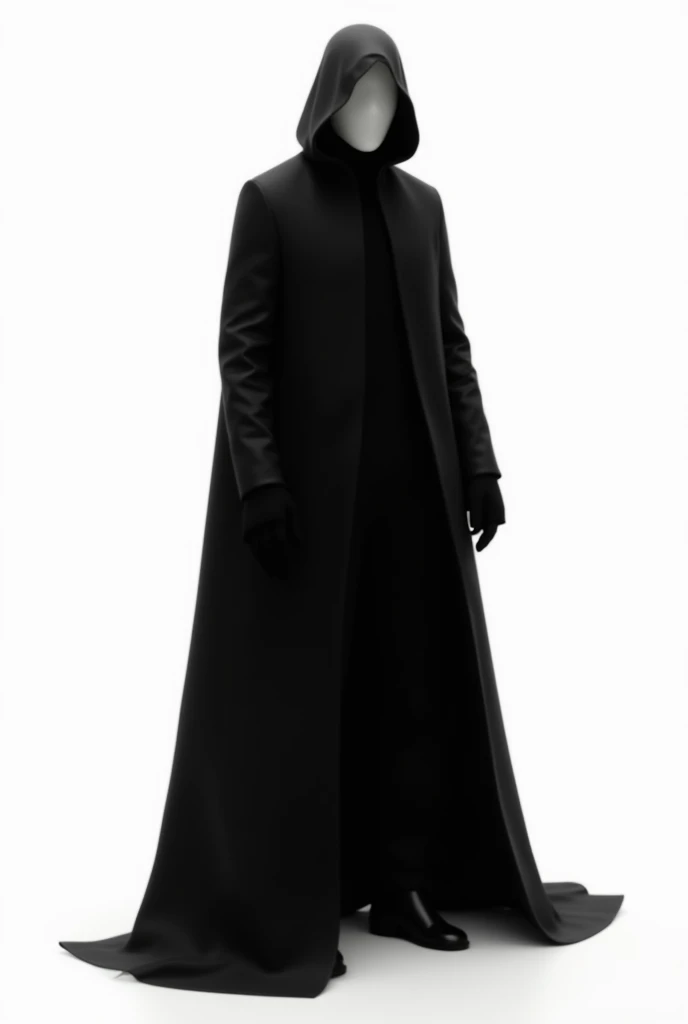 Make a Man in Black coat with a mask and with a plain white background