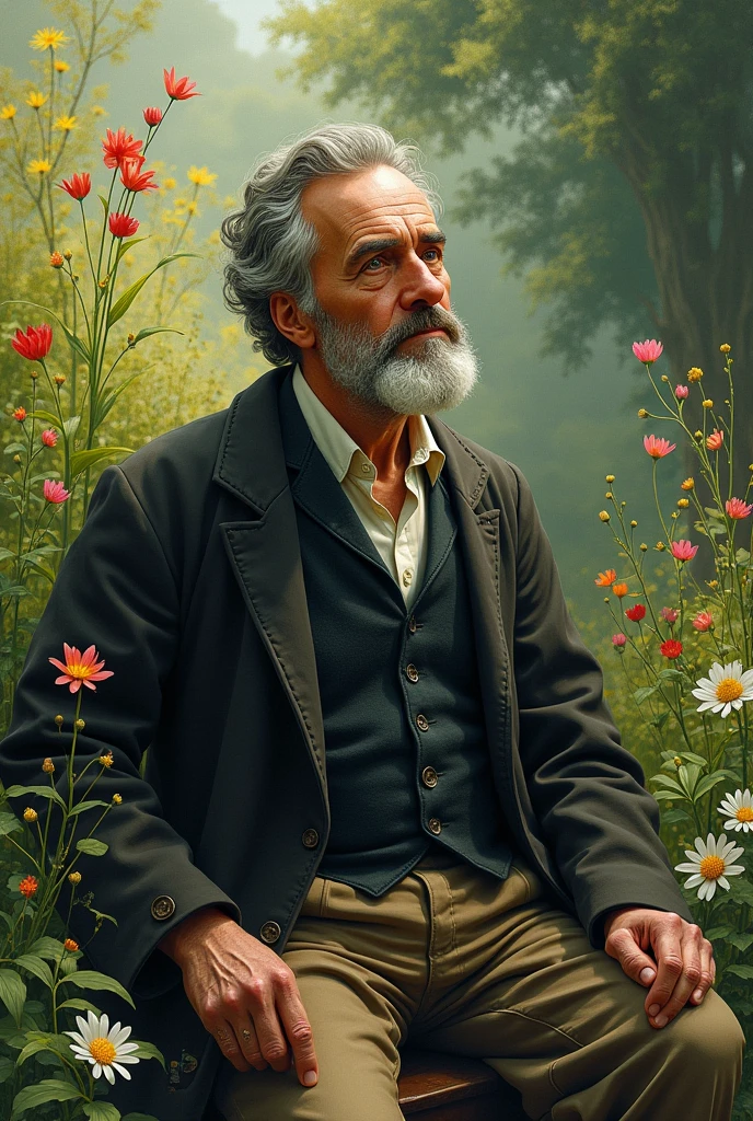 Create an illustration of Horacio Quiroga from Love Stories, Madness and Death Chapter 1, spring.