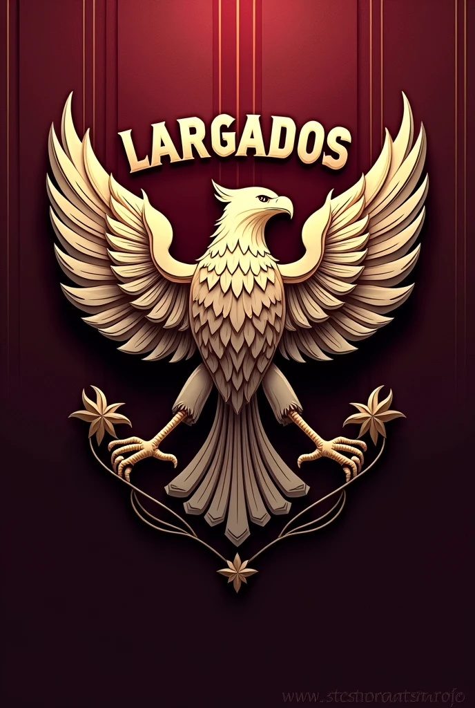 emblem of a football team with wine colors,gold and white with the name on the LARGADOS FC emblem