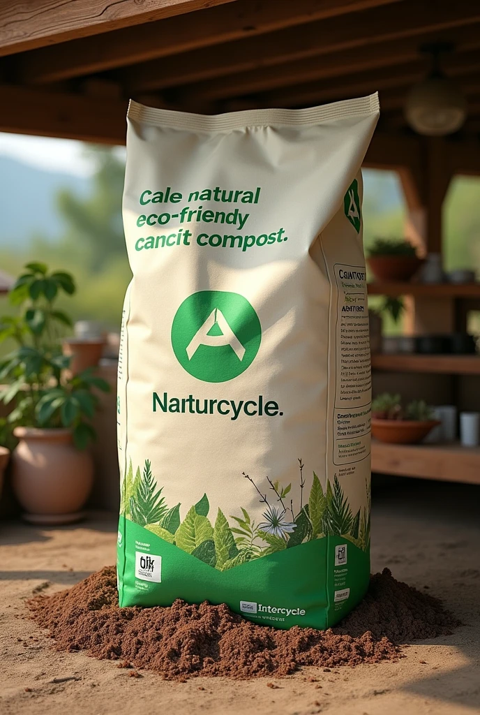 Large product to sell natural compost with a logo, Slogan and name Naturcycle