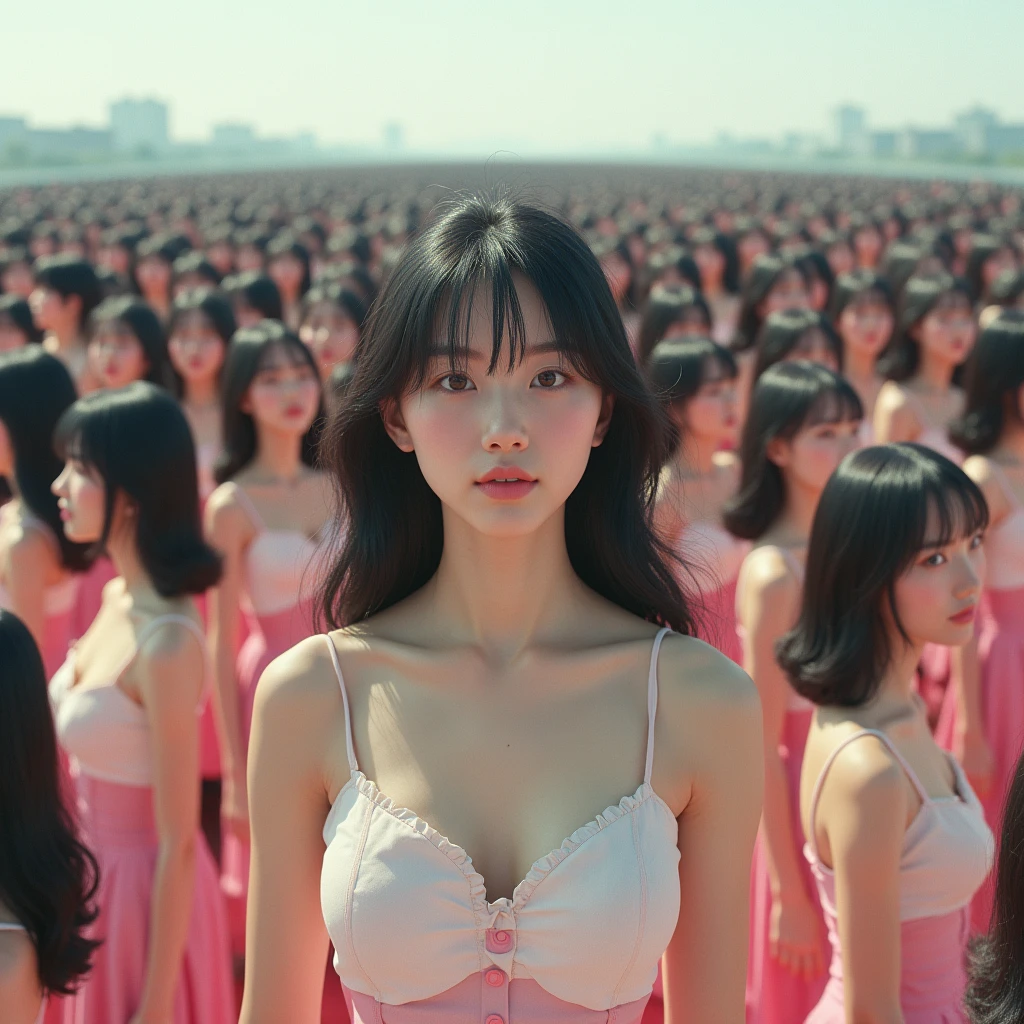 (((((Japanese Clone girls=Myself)))))), (((Best Super High quality Myself Clone girls Raw Photography Art))), (16K, Highest quality, Ultra-high resolution, RAW Photos), (((It's so unrealistic., With unparalleled depiction, With an unfathomable sight, An unprecedented and shocking worldview, Clone girls in a world of mass reproduction, Ultra-realistic))), (((Japanese, woman, 20yo, Saito-Asuka))), (Small face, ((Thick black hair, Semi-long hair))), ((V-neck short-sleeve dress)), (((((Very detailed美しい女体, Accurate body structure, Very detailed完璧な, Super busty body with very large breasts, Clearly emphasizes cleavage))))), (((Dark Eyes, Mature face, Cute Smile, A gentle gaze))), (((Her happy and smiling expression is so cute))), ((((((((Very detailed分身増殖描写, ((1girl→Myself cloning→1,000,000,000,000,000,000,000,000,000,000,000,000,000,000,000,000,000,000,000,000Myself Clone girls)))))))))), ((((((((Very detailed, The precise depiction of the proliferation of Myself Clone girls, ((With the perfectly identical bodies of Myself clone girls, With the exact same face as the Myself clone girls, With the exact same hairstyle as the Myself clone girls, In the exact same clothes as the girls who are my clones, Perfectly the same height as the Myself clone girls, Super big breasts, just like the Myself clone girls)))))))))), (((Myself clone girls only))), (((Very detailed depiction, (A group of Myself clone girls hugging each other, A large gathering of Myself clone girls, Fun conversations among crowds of Myself clone girls, A fun conversation among a crowd of Myself clone girls, Myself clone girls flirting with each other, Multiple Myself clone girls walking together in a crowd, turn around, The approaching crowd of Myself)))), (((Everyone looks at the camera))), (((Unbelievably crowded, Transcendent Myself clone girls intimately, Countless Myself clone girls surround you in 360 degrees))), (Bright, soft sunlight), (((Very wide field of view, Very detailed, Detailed ultra-perspective depiction with clear depth, super wide view))), (((((Where the huge crowd of over tens of millions of Myself groups come together))))), (((Very photographic and detailed depiction, Myself clone girls will multiply infinitely and fill the surroundings from one side to the horizon with their bodies tightly packed together without any gaps., A scene of endless Myself clone girls, giving a happy vibe.))), (Focus on the average value of the image)
