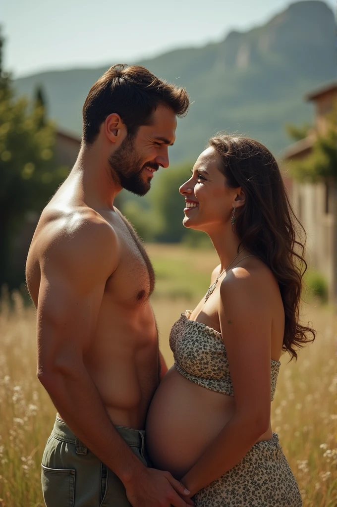 Henry Cavill look alike and his pregnant girlfriend photoshoot in a village in Italy