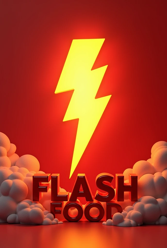 Sazam lighting symbol only background and 3d text "FLASH FOOD" at front ,all letters in capital form