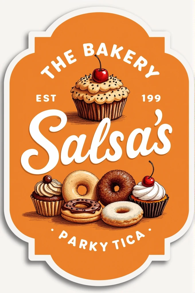 A sticker for the sweets from the bakery "Salsa's" with orange
