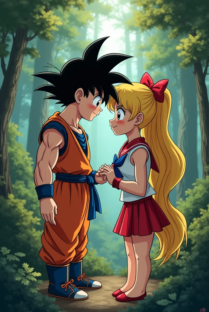 Goku and Sailormoon having anal sex in the forest