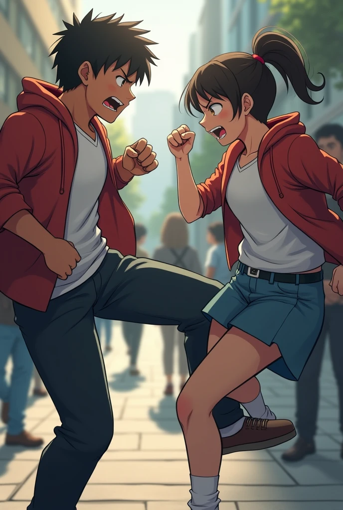 A sixth grade girl「man」kick in the groin