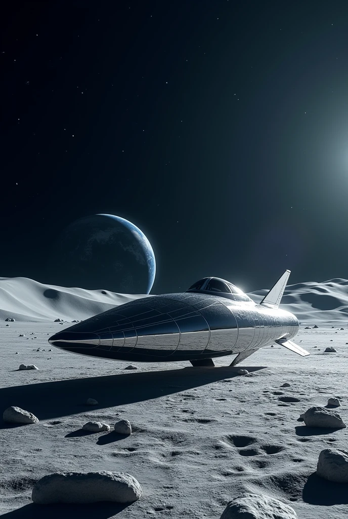 Make a 9:16 screen ration image. Image containing Space craft in moon's surface.And a heading of National Space Day