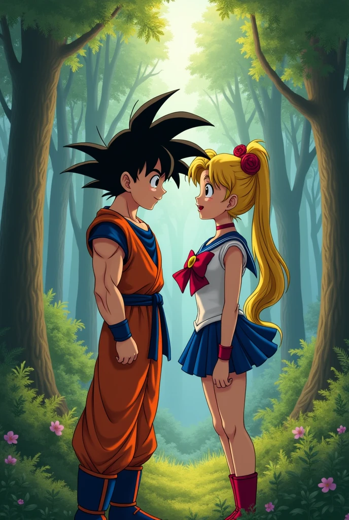 Goku and Sailormoon having anal sex in the forest 