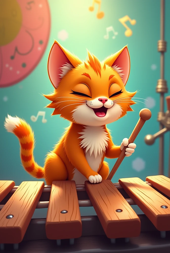Make a cat with a marimba like a cartoon drawing