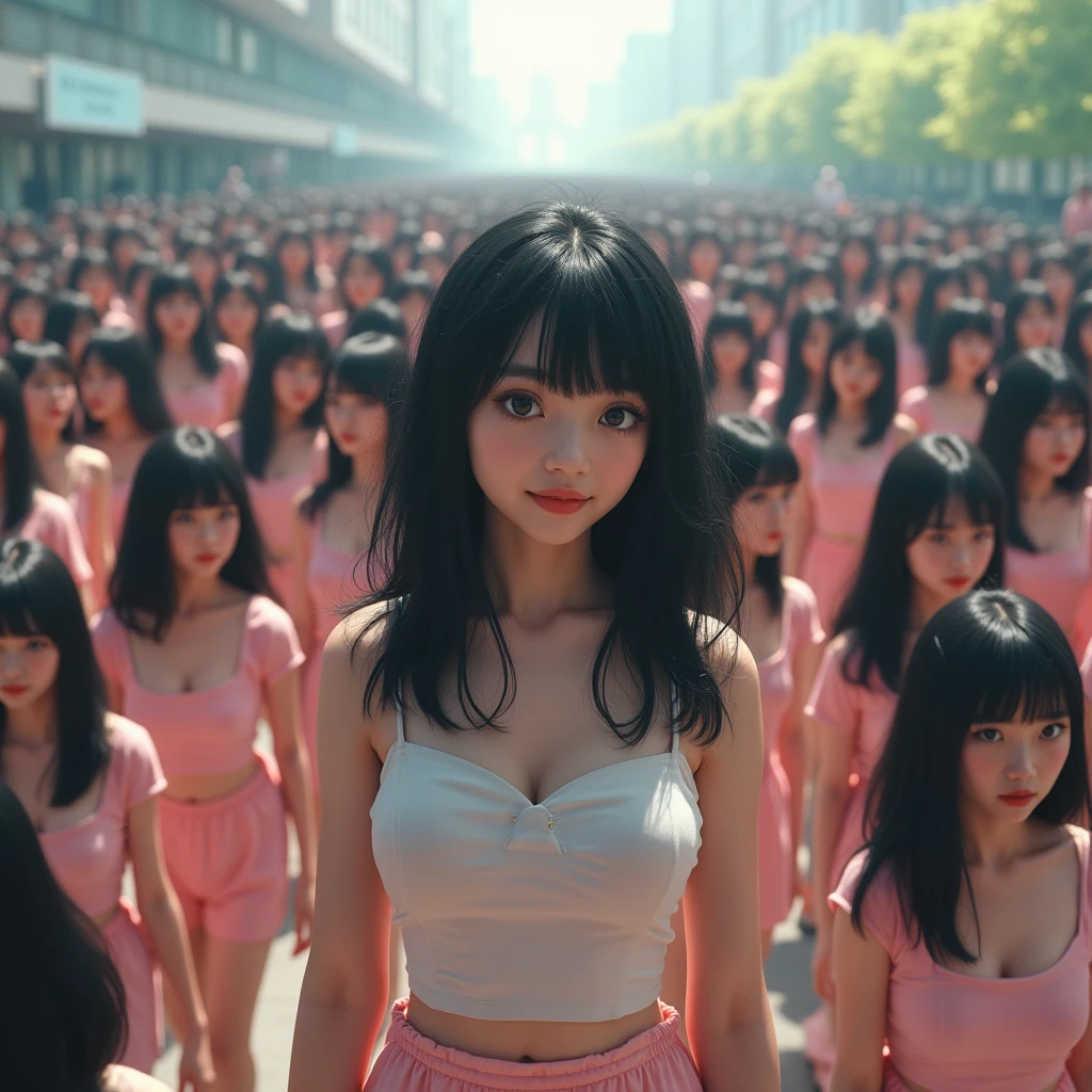 (((((Japanese Clone girls=Myself)))))), (((Best Super High quality Myself Clone girls Raw Photography Art))), (16K, Highest quality, Ultra-high resolution, RAW Photos), (((It&#39;s so unrealistic., With unparalleled depiction, With an unfathomable sight, An unprecedented and shocking worldview, Clone girls in a world of mass reproduction, Ultra-realistic))), (((Japanese, woman, 20yo, Saito-Asuka))), (Small face, ((Thick black hair, Semi-long hair))), ((V-neck short-sleeve dress)), (((((Very detailed美しい女体, Accurate body structure, Very detailed完璧な, Super busty body with very large breasts, Clearly emphasizes cleavage))))), (((Dark Eyes, Mature face, Cute Smile, A gentle gaze))), (((Her happy and smiling expression is so cute))), ((((((((Very detailed分身増殖描写, ((1girl→Myself cloning→1,000,000,000,000,000,000,000,000,000,000,000,000,000,000,000,000,000,000,000,000Myself Clone girls)))))))))), ((((((((Very detailed, The precise depiction of the proliferation of Myself Clone girls, ((With the perfectly identical bodies of Myself clone girls, With the exact same face as the Myself clone girls, With the exact same hairstyle as the Myself clone girls, In the exact same clothes as the girls who are my clones, Perfectly the same height as the Myself clone girls, Super big breasts, just like the Myself clone girls)))))))))), (((Myself clone girls only))), (((Very detailed depiction, (A group of Myself clone girls hugging each other, A large gathering of Myself clone girls, Fun conversations among crowds of Myself clone girls, A fun conversation among a crowd of Myself clone girls, Let&#39;s have some lovey-dovey sex with a crowd of Myself Clone Girls!, Multiple Myself clone girls walking together in a crowd, turn around, The approaching crowd of Myself)))), (((Everyone looks at the camera))), (((Unbelievably crowded, Transcendent Myself clone girls intimately, Countless Myself clone girls surround you in 360 degrees))), (Bright, soft sunlight), (((Very wide field of view, Very detailed, Detailed ultra-perspective depiction with clear depth, super wide view))), (((((Where the huge crowd of over tens of millions of Myself groups come together))))), (((Very photographic and detailed depiction, Myself clone girls will multiply infinitely and fill the surroundings from one side to the horizon with their bodies tightly packed together without any gaps., A scene of endless Myself clone girls, giving a happy vibe.))), (Focus on the average value of the image)
