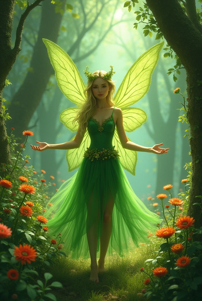 One day, a severe drought hit the forest, and the plants began to wither away. Green fairy,s friends were worried, but she had an idea. Using her magical powers, she created a beautiful garden filled with vibrant flowers and lush greenery