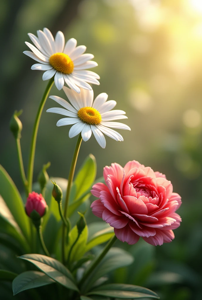 Daisy flower and carnation flower in garden